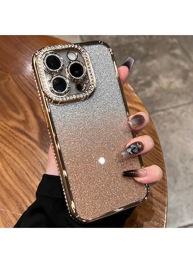 جراب هاتف TPU لامع متدرج اللون من الألماس لهاتف iPhone 14 Pro Max (ذهبي متدرج)