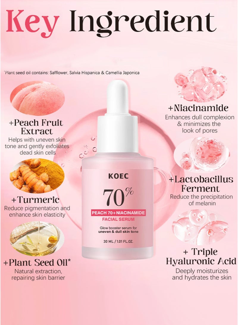 KOEC Peach 70 Niacinamide Serum 30ml, Brightening Hydrating Face Serum,Glow Booster Serum for Uneven and Dull Skin Tone,Daily Clean Beauty - Image 3