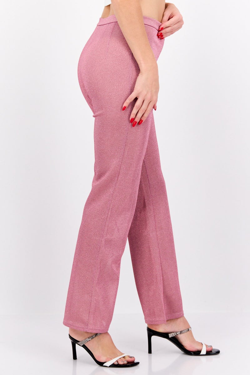 Jaded Rose Women Petite Wide Leg Metallic Pants, Pink - Image 3