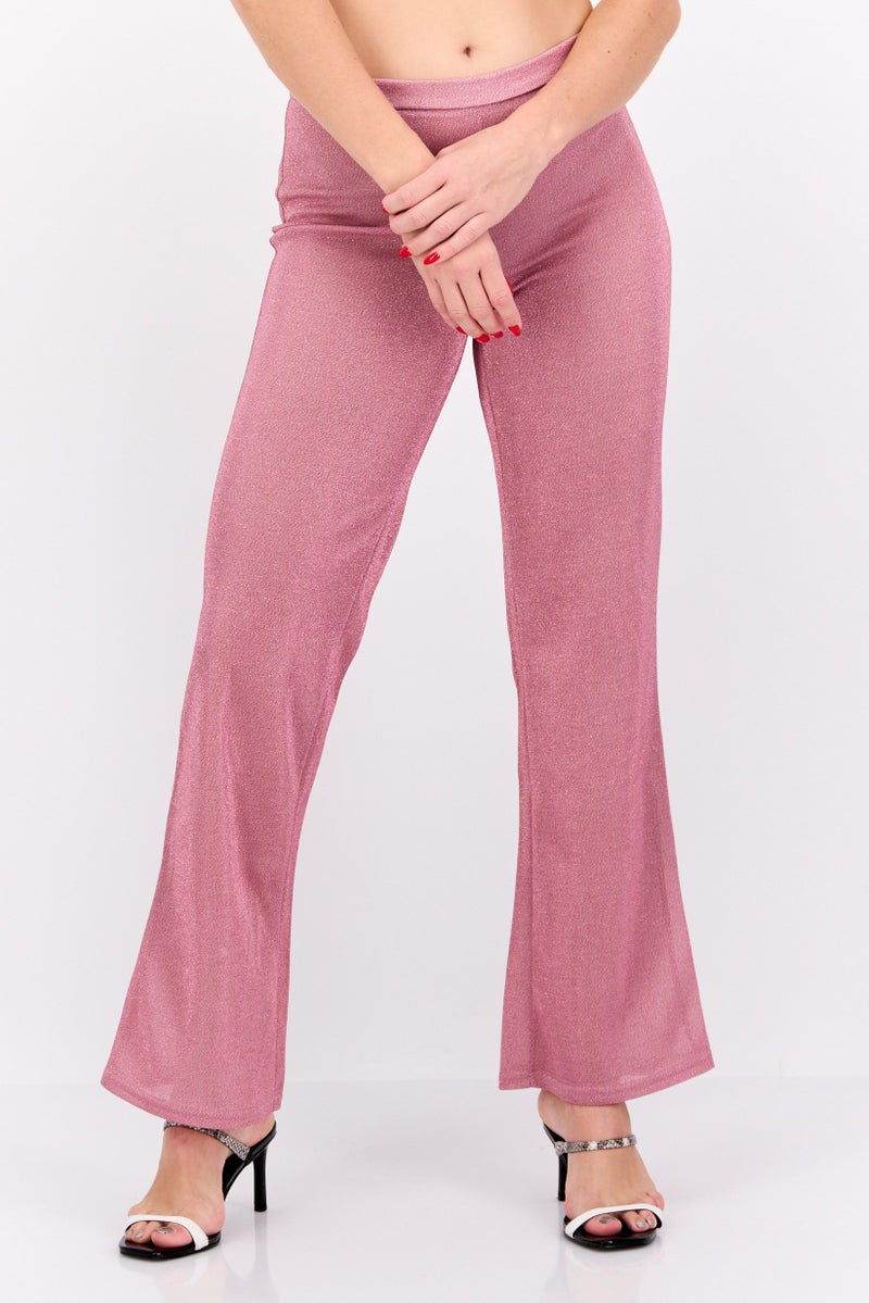 Jaded Rose Women Petite Wide Leg Metallic Pants, Pink - Image 1