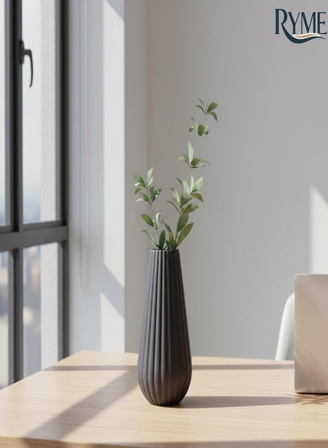 Ryme Modern Decorative Flower Vase for Pampas Grass & Dried Flowers | Minimalist Home & Office Decor Centerpiece | Handcrafted Designer Vase (Multiple Designs & Colors) (1, Dark Grey, Ribbed Tall) - Image 4