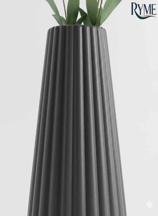 Ryme Modern Decorative Flower Vase for Pampas Grass & Dried Flowers | Minimalist Home & Office Decor Centerpiece | Handcrafted Designer Vase (Multiple Designs & Colors) (1, Dark Grey, Ribbed Tall) - Image 3