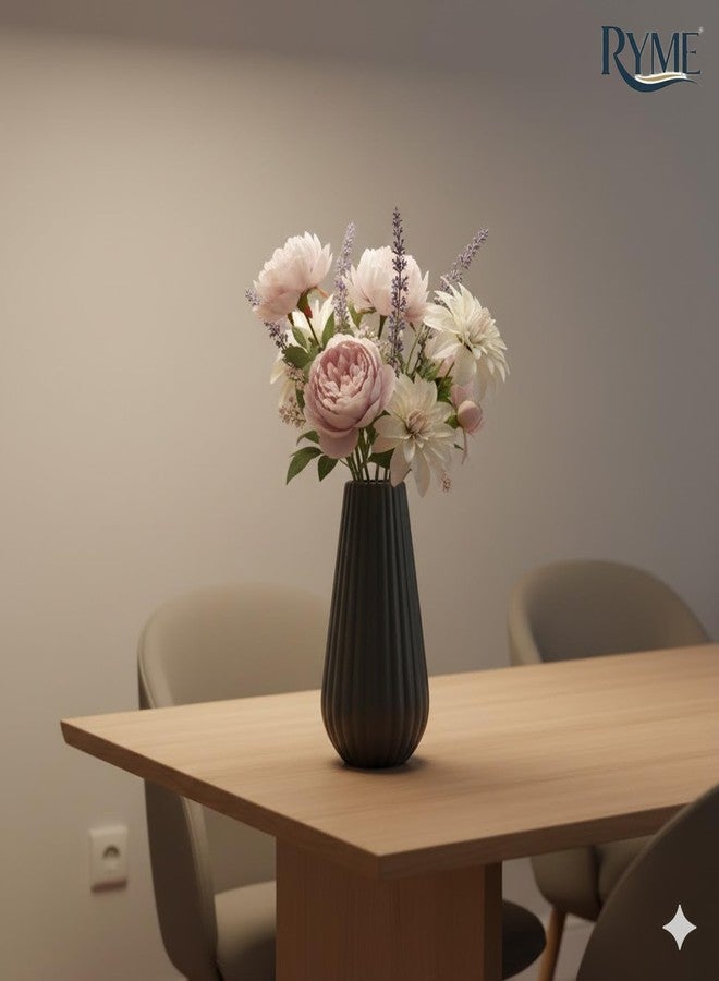 Ryme Modern Decorative Flower Vase for Pampas Grass & Dried Flowers | Minimalist Home & Office Decor Centerpiece | Handcrafted Designer Vase (Multiple Designs & Colors) (1, Dark Grey, Ribbed Tall) - Image 5
