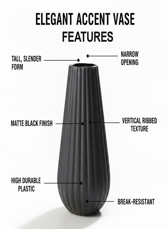 Ryme Modern Decorative Flower Vase for Pampas Grass & Dried Flowers | Minimalist Home & Office Decor Centerpiece | Handcrafted Designer Vase (Multiple Designs & Colors) (1, Dark Grey, Ribbed Tall) - Image 2