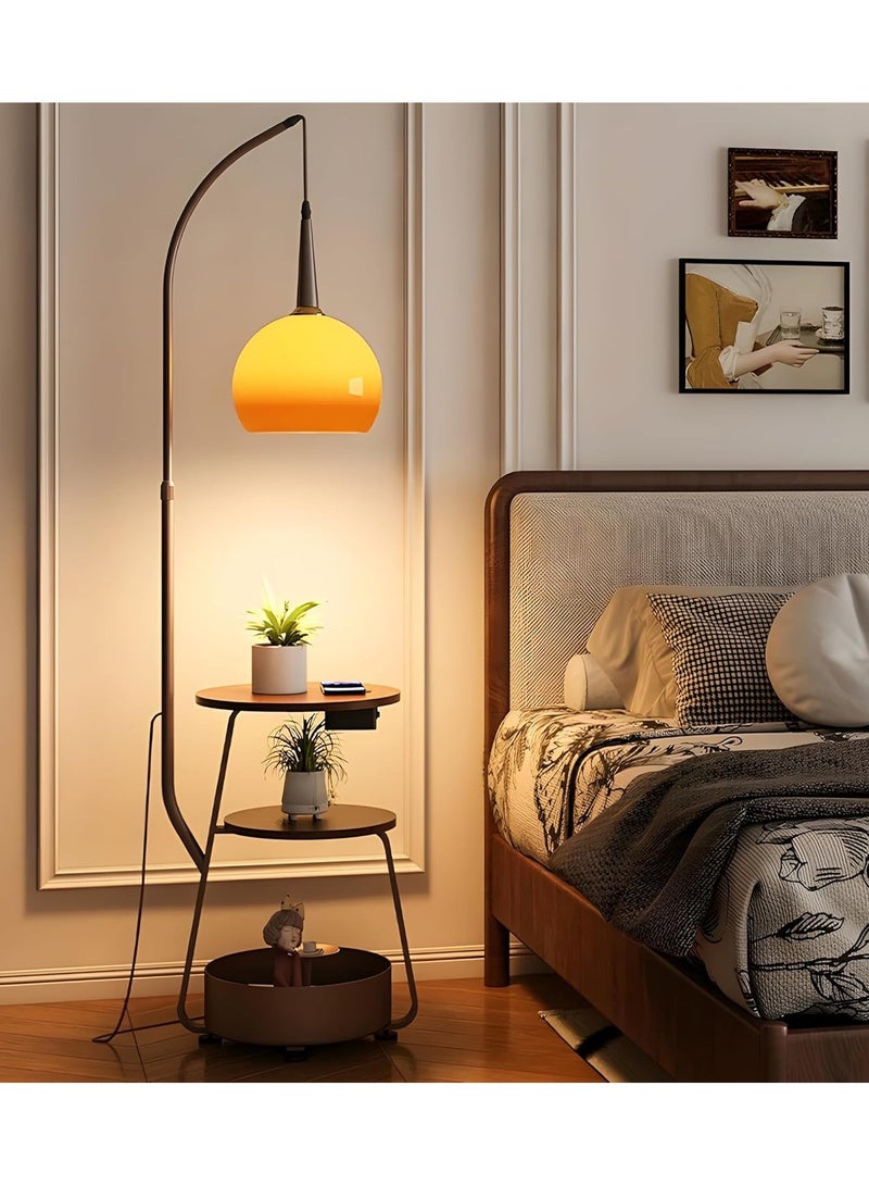 DubaiGallery Floor Lamp for Living Room,Mid Century Tall Lamps with Tea Table & Storage Bucket,Fishing Standing Lamp with Glass Lampshade,Mid Century Floor Lamp for Bedroom Corner - Image 1