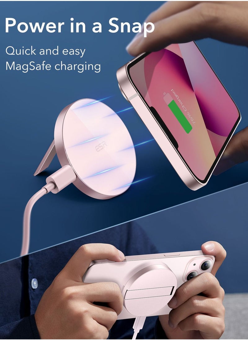 esrgear ESR Wireless Charger with MagSafe, Kickstand Charger Compatible with iPhone 15/14/13/12 Series, with 5 ft (1.5 m) Removable Cable, MagSafe Accessories, Adapter Not Included, Pink  - Image 2