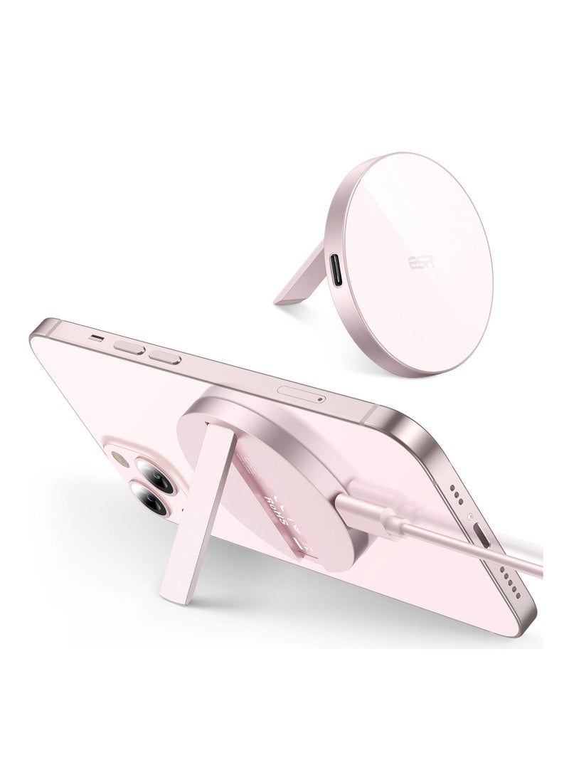 esrgear ESR Wireless Charger with MagSafe, Kickstand Charger Compatible with iPhone 15/14/13/12 Series, with 5 ft (1.5 m) Removable Cable, MagSafe Accessories, Adapter Not Included, Pink  - Image 1