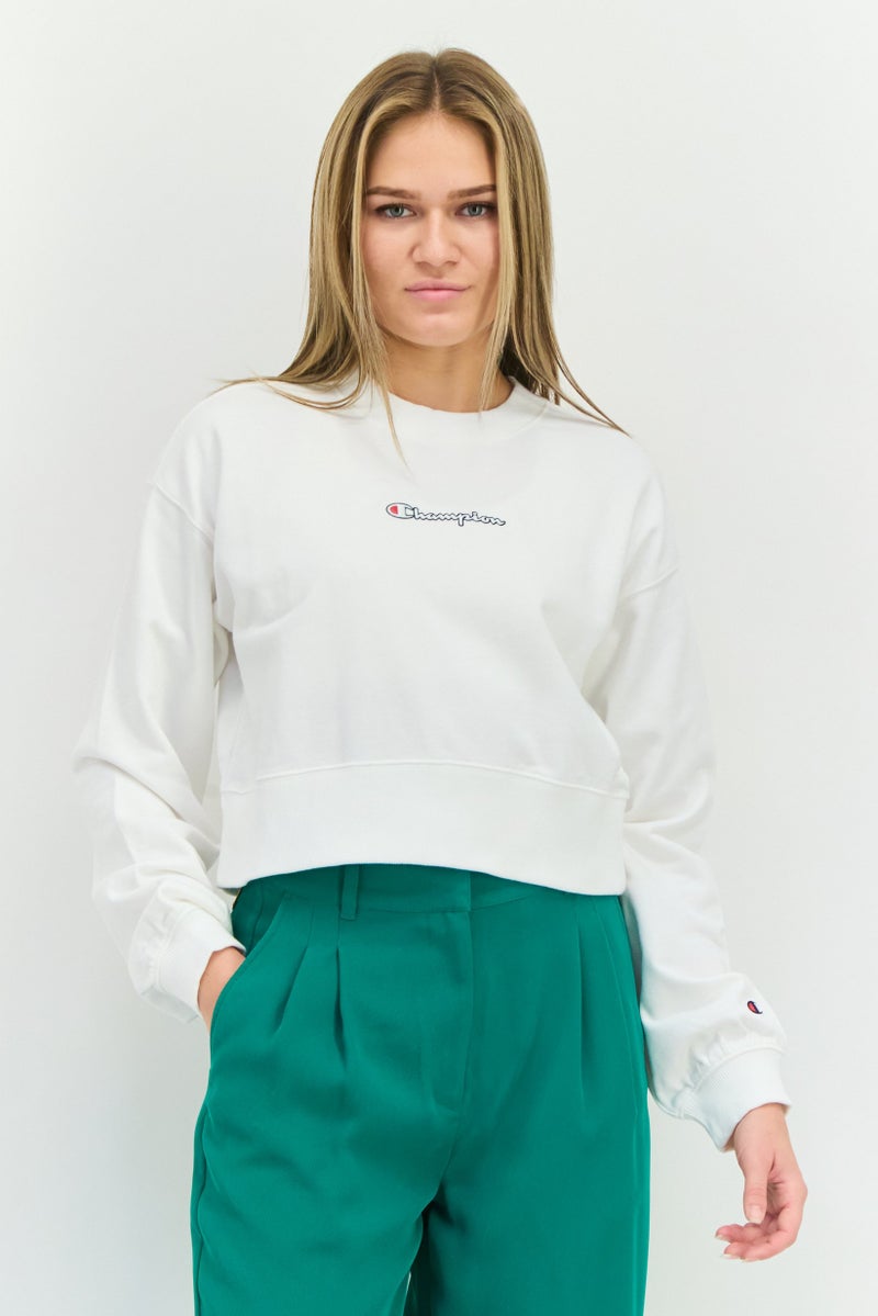 Champion Women Sportswear Fit Long Sleeve Training Crop Sweatshirts, White  - Image 1