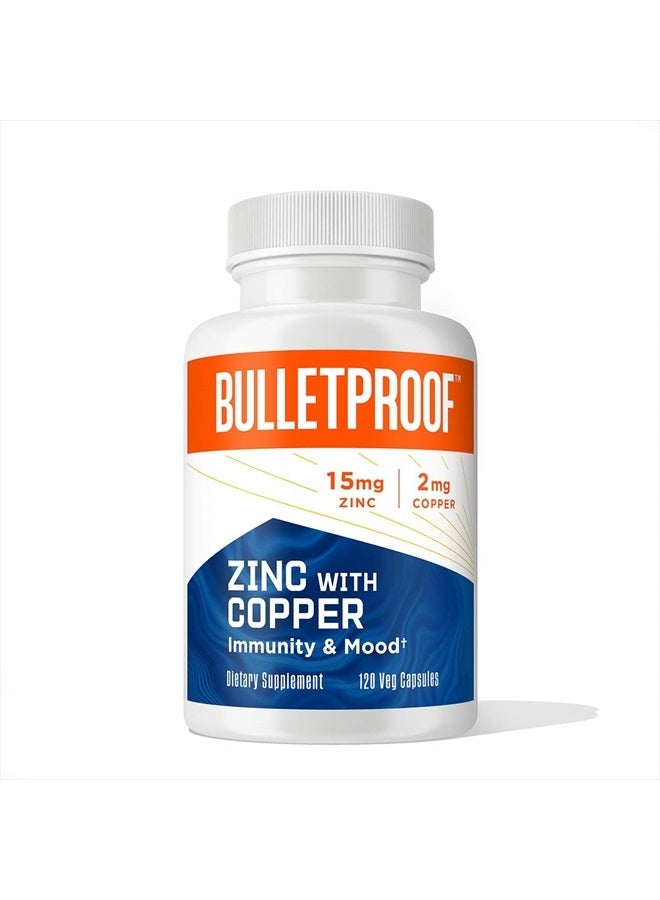 Bulletproof Zinc with Copper Capsules, 120 Count, Minerals and Antioxidant Supplement for Immunity and Mood - Image 1