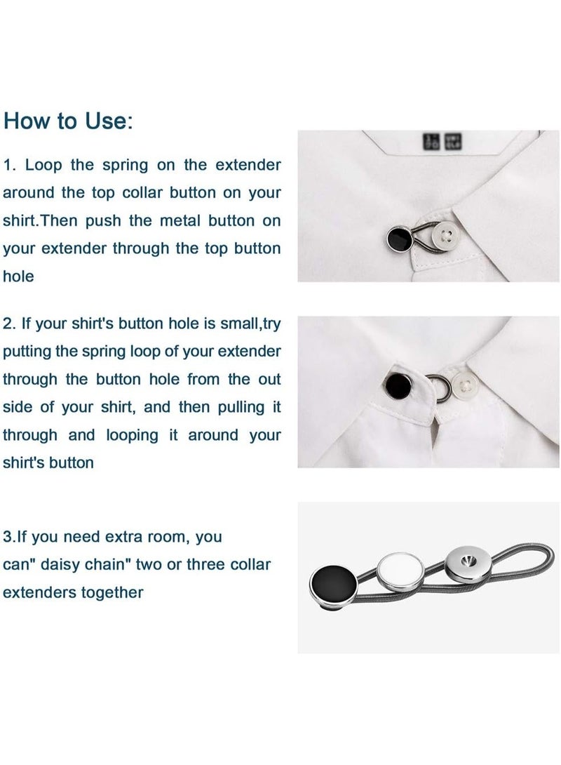 12pcs, Collar Extenders, Comfy & Premium Invisible Neck Extender, Adds 1 in Instantly, Button Extenders for Mens Dress Shirts Suits Trouser, Coat, Shirts (Black, White, Silver) - Image 4