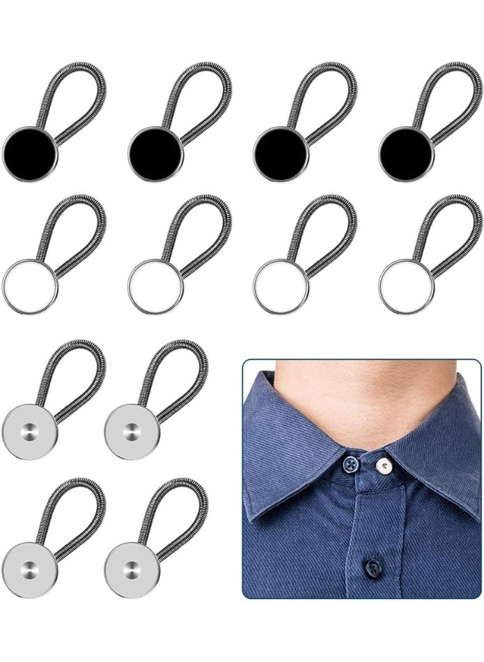 12pcs, Collar Extenders, Comfy & Premium Invisible Neck Extender, Adds 1 in Instantly, Button Extenders for Mens Dress Shirts Suits Trouser, Coat, Shirts (Black, White, Silver) - Image 1