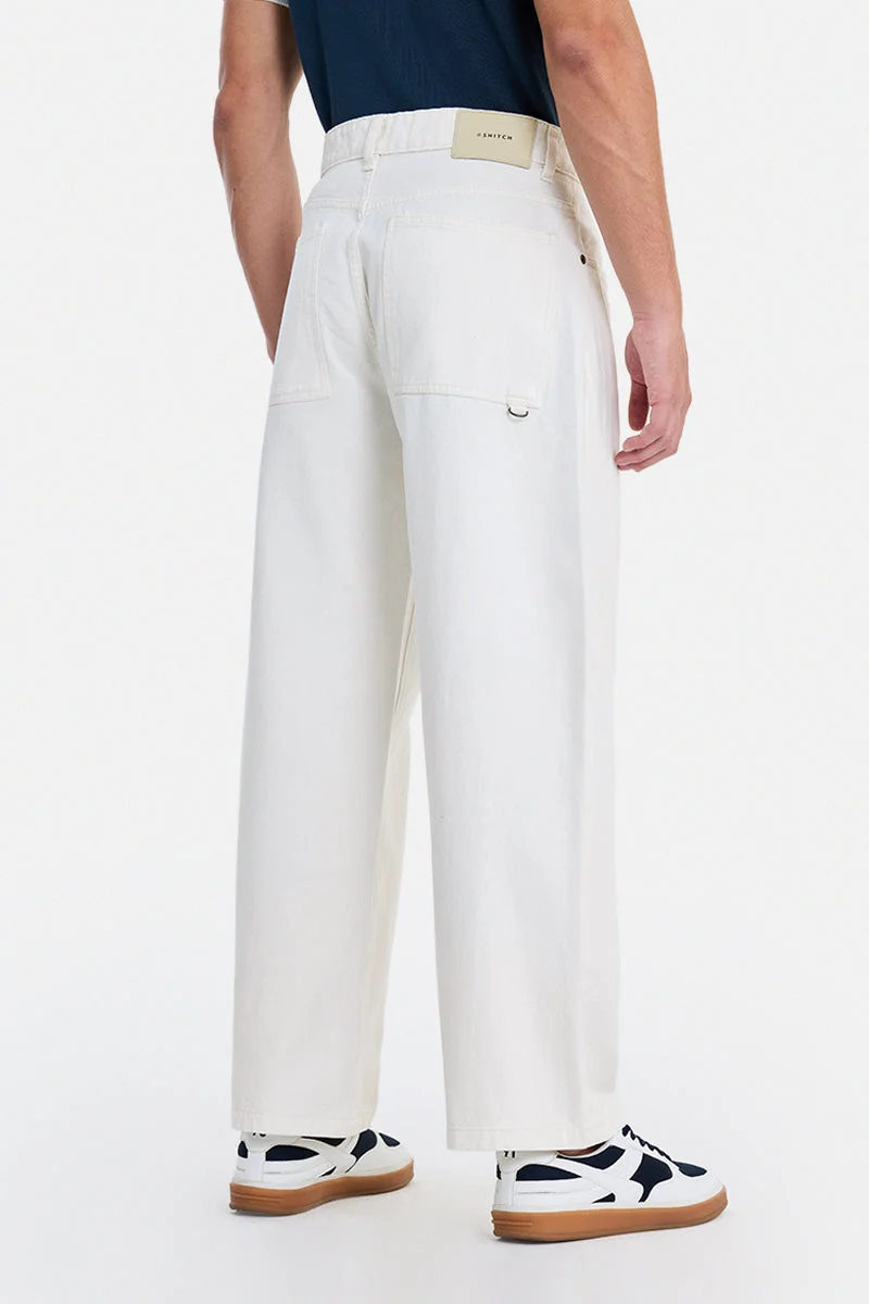 SNITCH Off-White Off-White Solid Loose Fit Streetwear Jeans for Men | Best Price UAE