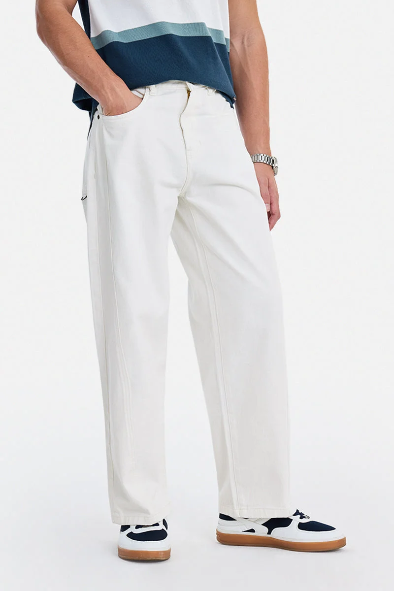 سنيتش Off-White Solid Loose Fit Streetwear Jeans