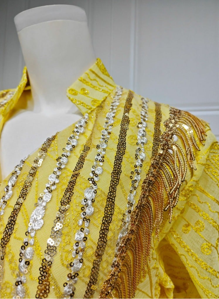 Loquat Ladies Lightweight Fabric Robe Luxury Sequin Embroidered Dress Muslim Abaya Evening Dress Yellow  - Image 3