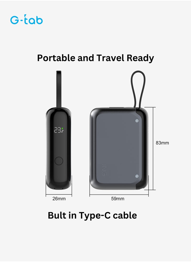G-Tab VPB10 Power Bank/30W Fast Charging/10000 mAh/Built In Type C cable/Portable Travel Ready/LCD Digital Display