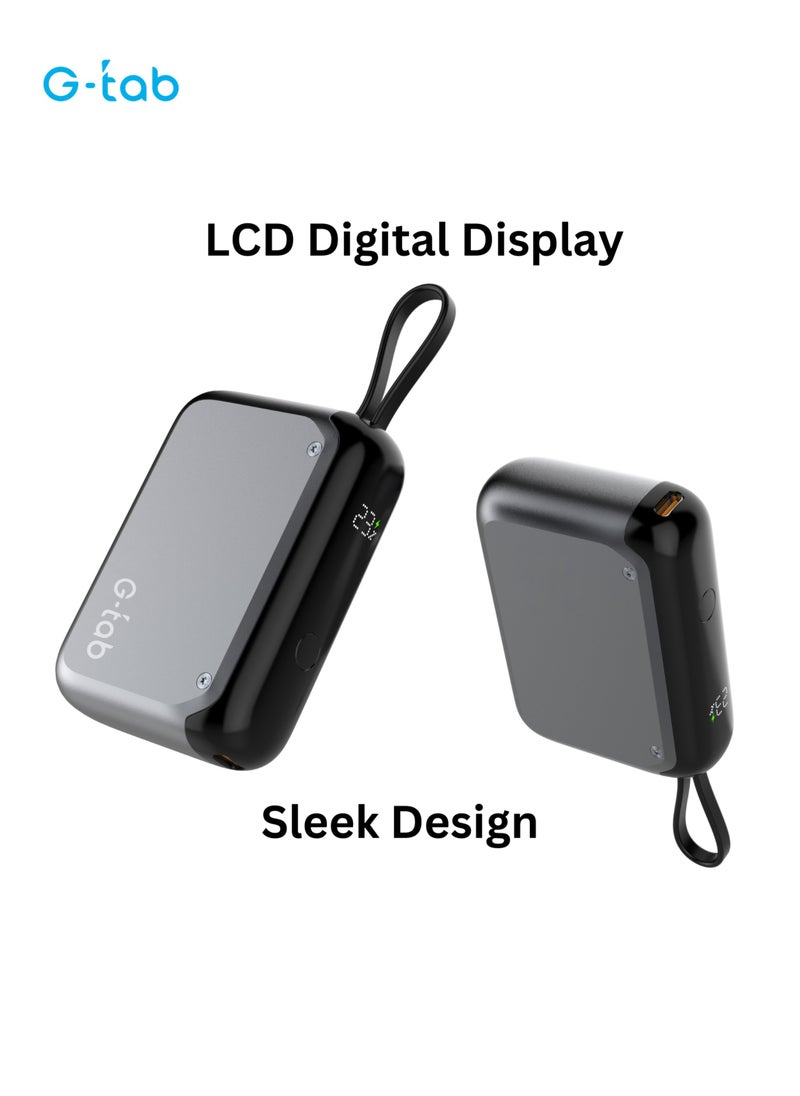 G-Tab VPB10 Power Bank/30W Fast Charging/10000 mAh/Built In Type C cable/Portable Travel Ready/LCD Digital Display