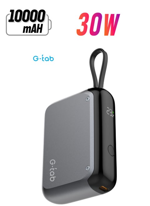 G-Tab VPB10 Power Bank/30W Fast Charging/10000 mAh/Built In Type C cable/Portable Travel Ready/LCD Digital Display