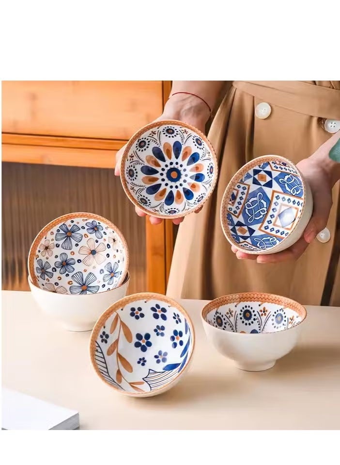 طقم بولات بورسلين 6 قطع, مقاس 10 سم - بولات بورسلين مزخرفة - بولات شوربة - بوله بورسلين 10 سم - Image 1