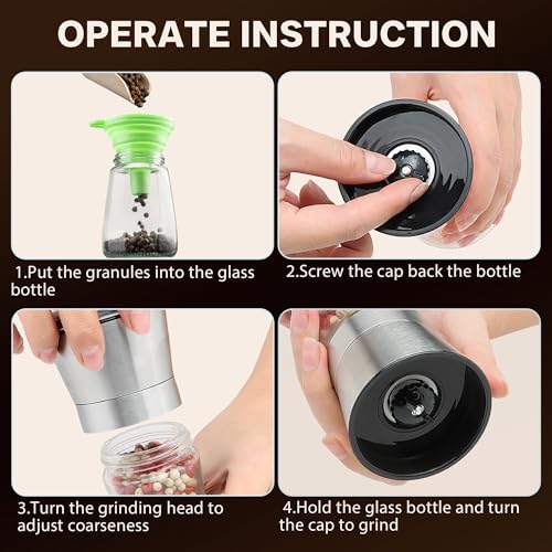 M JINGMEI Manual Salt or Pepper Grinder for Professional Chef, Best Spice Mill with Stainless Steel Cap, Ceramic Blades and Adjustable Coarseness, Refillable Glass Body with 6OZ Capacity - Image 3