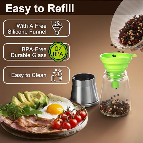 M JINGMEI Manual Salt or Pepper Grinder for Professional Chef, Best Spice Mill with Stainless Steel Cap, Ceramic Blades and Adjustable Coarseness, Refillable Glass Body with 6OZ Capacity - Image 5