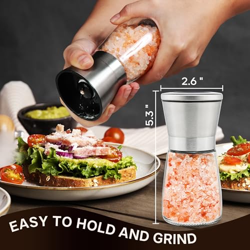 M JINGMEI Manual Salt or Pepper Grinder for Professional Chef, Best Spice Mill with Stainless Steel Cap, Ceramic Blades and Adjustable Coarseness, Refillable Glass Body with 6OZ Capacity - Image 4