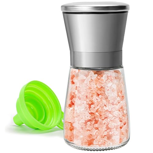 M JINGMEI Manual Salt or Pepper Grinder for Professional Chef, Best Spice Mill with Stainless Steel Cap, Ceramic Blades and Adjustable Coarseness, Refillable Glass Body with 6OZ Capacity - Image 1