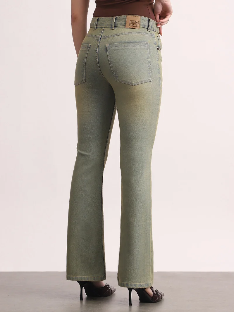 Urbano Fashion  Urbano Fashion Women's Ice Blue Mid Rise Bootcut Washed Jeans Stretchable  | Best Price UAE