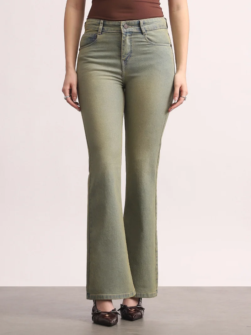 Urbano Fashion Women's Ice Blue Mid Rise Bootcut Washed Jeans Stretchable