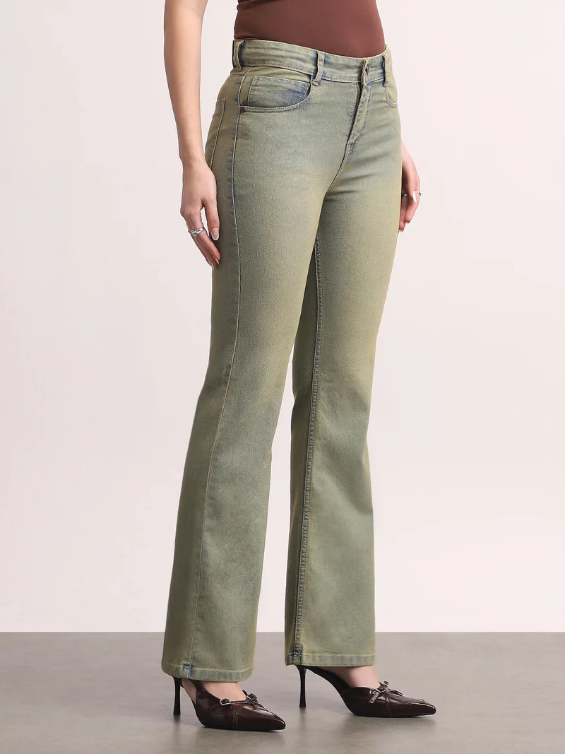 Urbano Fashion  Urbano Fashion Women's Ice Blue Mid Rise Bootcut Washed Jeans Stretchable  | Best Price UAE