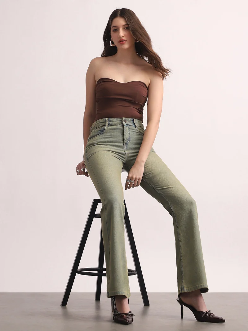 Urbano Fashion  Urbano Fashion Women's Ice Blue Mid Rise Bootcut Washed Jeans Stretchable  | Best Price UAE