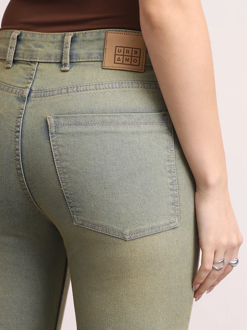Urbano Fashion  Urbano Fashion Women's Ice Blue Mid Rise Bootcut Washed Jeans Stretchable  | Best Price UAE