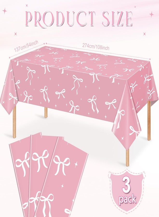 KEASKELL 3Pcs Coquette Party Tablecloths Decorations,White Bow Plastic Table Cover Disposable Rectangle Table Cloth for Girls Birthday Bridal Wedding Party Supplies,54x108 Inch - Image 2