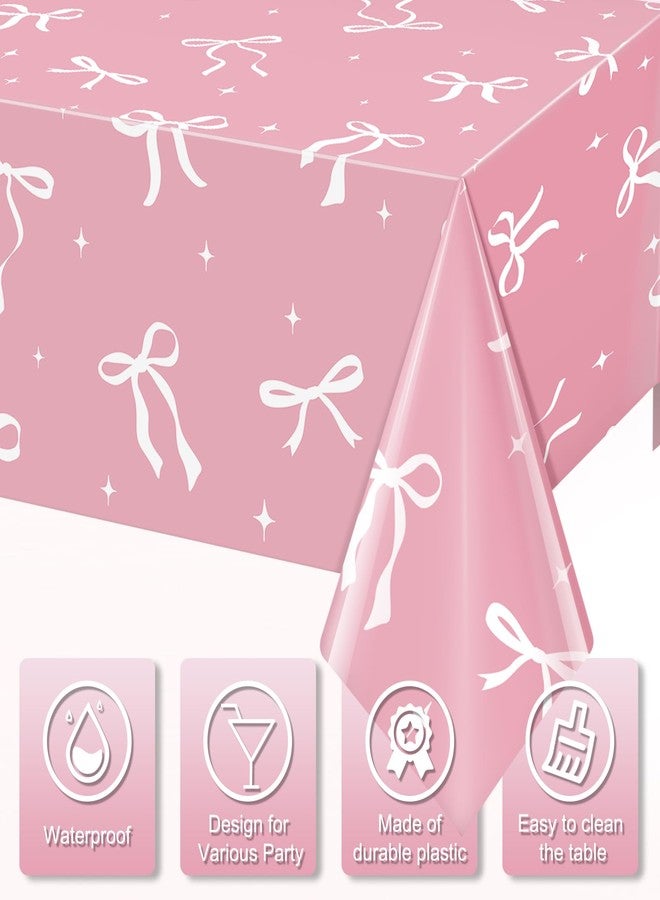 KEASKELL 3Pcs Coquette Party Tablecloths Decorations,White Bow Plastic Table Cover Disposable Rectangle Table Cloth for Girls Birthday Bridal Wedding Party Supplies,54x108 Inch - Image 3