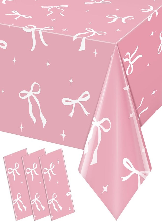 KEASKELL 3Pcs Coquette Party Tablecloths Decorations,White Bow Plastic Table Cover Disposable Rectangle Table Cloth for Girls Birthday Bridal Wedding Party Supplies,54x108 Inch - Image 1
