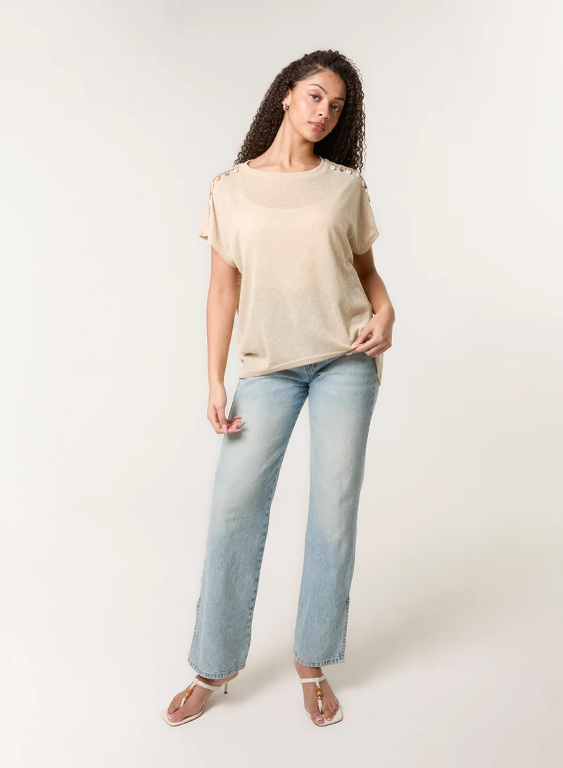 Blue Vanilla Shell Trim Oversized Top