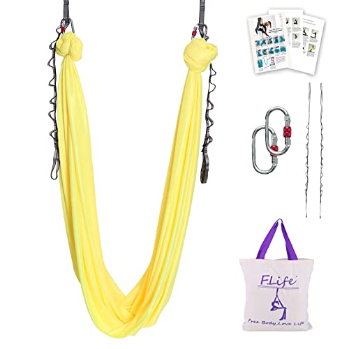 Flife Aerial Yoga Hammock 5.7 yards Premium Silk Fabric Swing for Antigravity Inversion Include Daisy Chain,Carabiner and Pose Guide (yellow) - Image 1