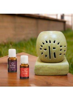ASIAN AURA Asian Aura Handcrafted Premium Ceramic Electric Round Shaped Aroma Diffuser Oil Burner Wax Melt Warmer for Home Fragrance with Aroma Oils in 2 fragrances English Lavender Rosy Romance 10ml Each  - Image 1