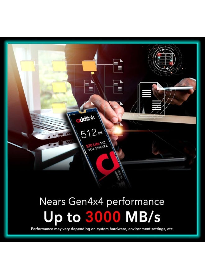 آدد لينك S70 لايت 512 جيجابايت SSD للألعاب بمتانة فائقة سرعة قصوى 3000 ميجابايت/ثانية قرص صلب داخلي من نوع الحالة الصلبة M.2 2280 PCIe 3.0 NVMe Gen3X4 3D NAND SSD AD512GBS70LTM2P 512 جيجابايت للألعاب Gen3 S70 لايت - Image 3