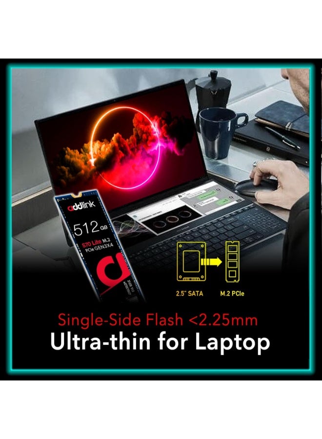 آدد لينك S70 لايت 512 جيجابايت SSD للألعاب بمتانة فائقة سرعة قصوى 3000 ميجابايت/ثانية قرص صلب داخلي من نوع الحالة الصلبة M.2 2280 PCIe 3.0 NVMe Gen3X4 3D NAND SSD AD512GBS70LTM2P 512 جيجابايت للألعاب Gen3 S70 لايت - Image 4