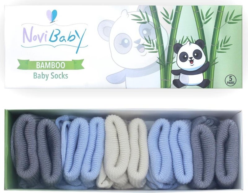 Novibaby 5-Piece Bamboo Newborn Baby Socks I Rainy I 0-6 Months  - Image 1