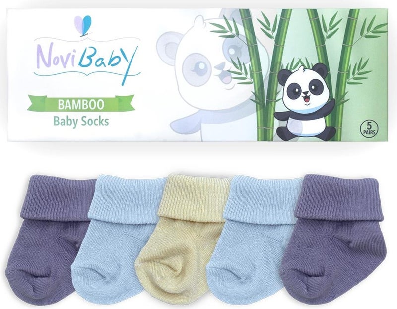 Novibaby 5-Piece Bamboo Newborn Baby Socks I Rainy I 0-6 Months  - Image 3