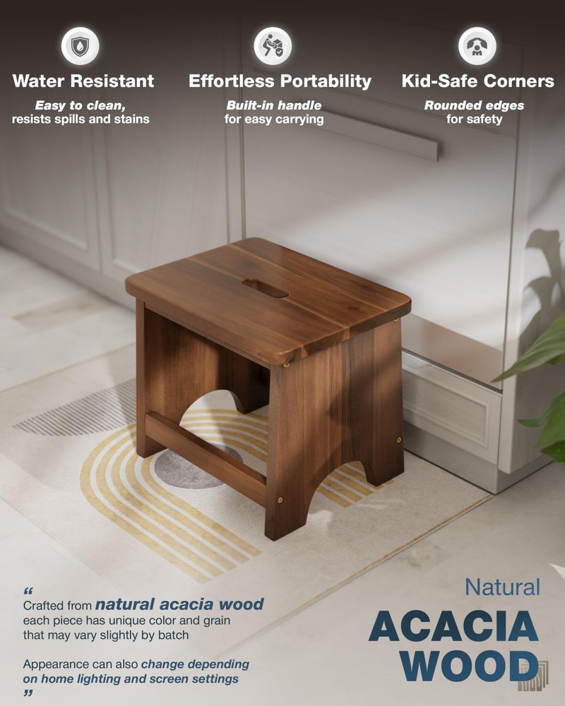 FANATU 13'' Wooden Step Stool, One Step Stool for Adults, Portable Heavy Duty Design with 550lbs Capacity, Nonslip & Durable Construction (Rich Walnut, 13in Height) - Image 2