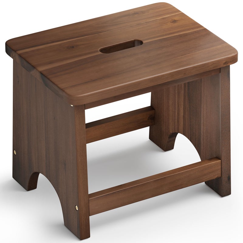 FANATU 13'' Wooden Step Stool, One Step Stool for Adults, Portable Heavy Duty Design with 550lbs Capacity, Nonslip & Durable Construction (Rich Walnut, 13in Height) - Image 1