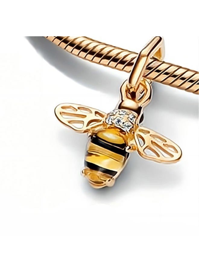 ZURWTCH Gold Bee Sparkling Dangle Charm Fit Women Bracelet Necklaces Fashion Gifts 925 Sterling Silver DIY Jewelry - Image 3