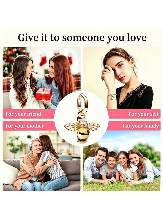 ZURWTCH Gold Bee Sparkling Dangle Charm Fit Women Bracelet Necklaces Fashion Gifts 925 Sterling Silver DIY Jewelry - Image 4