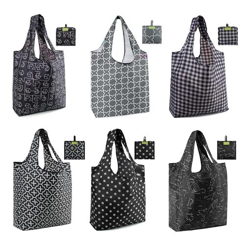 BeeGreen Reusable Shopping Bags for Groceries Reusable Gifts Bag - Grocery Bags Foldable 6 Pack Cute Holiday Cloth Bags With Handles - Large Tote Bag Bulk Heavy Duty Polyester Washable Geometry - Image 1