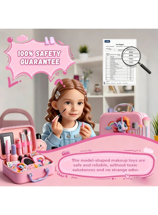 Pink Unicorn Kids Makeup Toy Set – 22PCS Safe Non-Toxic Portable Suitcase for Girls' Pretend Play & Gifts - Image 4