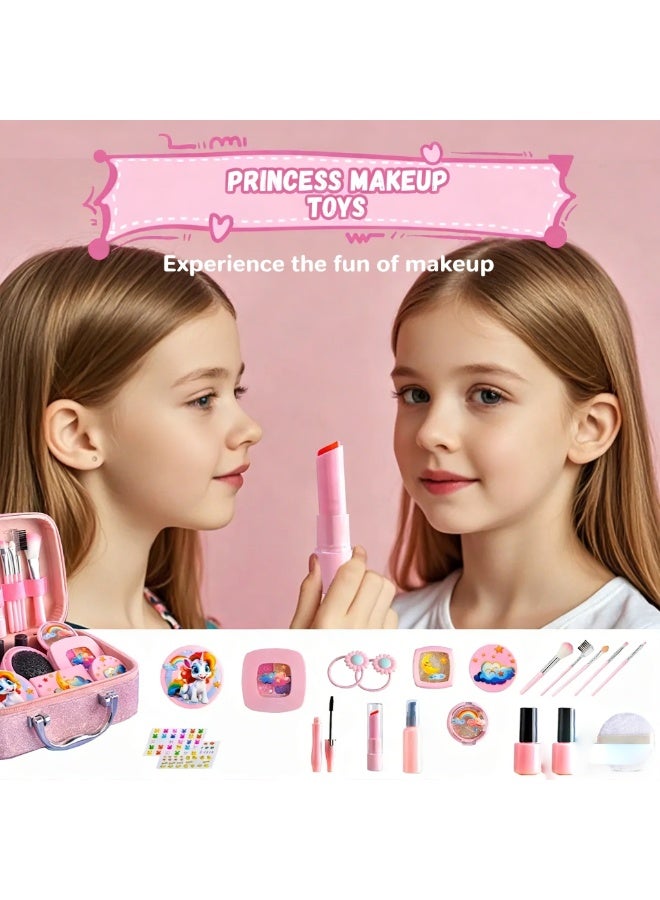 Pink Unicorn Kids Makeup Toy Set – 22PCS Safe Non-Toxic Portable Suitcase for Girls' Pretend Play & Gifts - Image 2