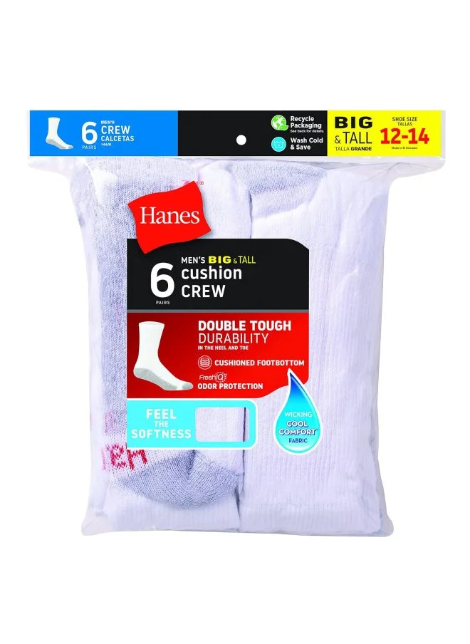 هينز Cushion Crew Big and Tall Heel and Toe Socks White