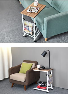Royal Polar Simple modern mobile bedside table lifting side table lazy computer table sofa small desk white / brown  - Image 2